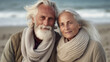 © tashechka - Beautiful old man and woman posing together at the seaside. AI generated.