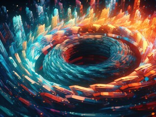 Colorful Swirling radial vortex background liquid translucent glass created with Generative AI technology