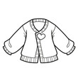 Knitted cardigan with heart button outline for coloring on a white background