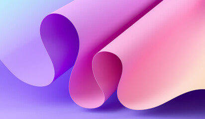 Wall Mural - Abstract background with paper waves, modern wallpaper with colorful wavy folds. 3d rendering illustration.