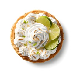 summer time key lime meringue pie with key lime slices isolated on a white background with copy space