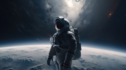 Wall Mural - Astronaut exploring alien worlds in deep space