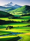 Fototapeta Pokój dzieciecy - Green mountain landscape. Generative by AI