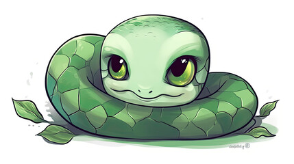 Wall Mural - cute green snake spirit animal cartoon - by generative ai