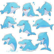 Set Of Cute Dolphin