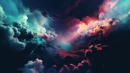 Wall Mural - an abundance of clouds and stars filling the night sky. Generative AI