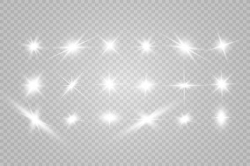 Poster - Special lens flash, light effect. The flash flashes rays and searchlight. illust.White glowing light. Beautiful star Light from the rays. The sun is backlit. Bright beautiful star. Sunlight. Glare.	