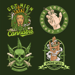 Sticker - Cannabis plant set flyer colorful