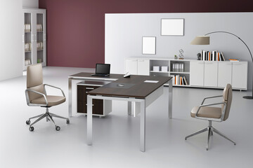 Wall Mural - 3D Render Office Room decoration . office furniture in office interior . 