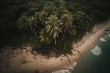 Wall Mural - an overhead perspective of a beach that has palm palms Generative AI