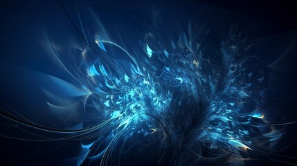 Wall Mural - abstract blue background with rays and glowing particles, generative ai