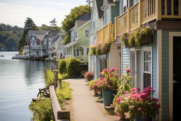 Wall Mural - peaceful calm canal houses, generative ai