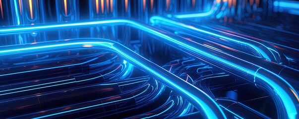 Wall Mural - abstract modern looping pipe flow futuristic background with gold pink blue glowing neon moving high
