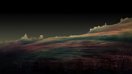 Wall Mural - abstract minimalistic landscape with clouds on dark background, generative ai