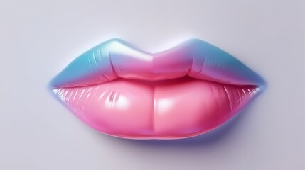 A close up of a pink blue glossy lips. Generative ai