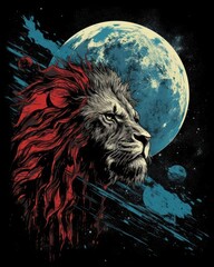 Poster - Lion predator animals wildlife painting. Lion is the king of animals. The constellation of Leo is a sign of the leaders. A strong spirit, strong body, strong will. Fantasy art of a lion