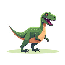 Green Roaring Tyrannosaurus Isolated On White Background. Prehistoric Carnivorous Dinosaur. Dinosaur Cartoon. Vector Stock