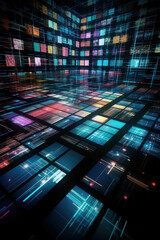 Wall Mural - Abstract background, cyberspace, neon colors. Vertical background. AI generative.