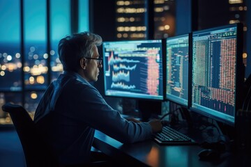 businessman analising market on a chart on a computer - Illustration created with generative ai