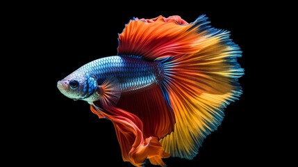 capture the moving moment of betta fish or red-blue siamese fighting fish isolated on black backgrou