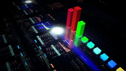 Fototapete - Business stock market, trading, info graphic with animated graphs, charts and data numbers insight analysis to be shown on monitor display screen for business meeting mock up theme