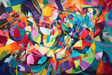 Canvas Print - abstract painting of fragmented shapes in bold and vibrant colors, created with generative ai