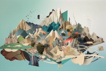 Wall Mural - a series of deconstructed and fragmented shapes depicting a journey through different landscapes, created with generative ai