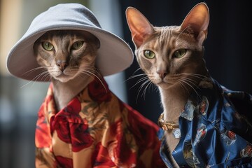 Canvas Print - feline and canine fashion designers creating avant-garde looks for their models on the runway, created with generative ai