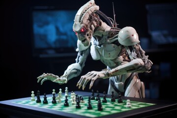 Wall Mural - alien athlete competing in high-stakes game of chess, created with generative ai