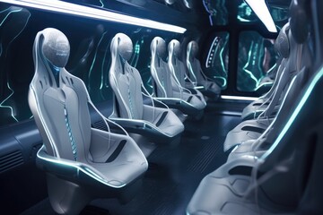 Wall Mural - futuristic bus with aliens seated in the seats, each one unique in its own way, created with generat