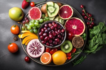  plate of immunity-boosting foods, including colorful fruits and vegetables, created with generative ai