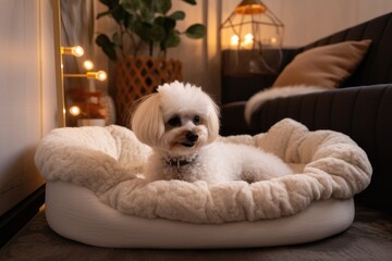 Sticker - luxurious pet bed with fluffy pillows and soft blankets, created with generative ai