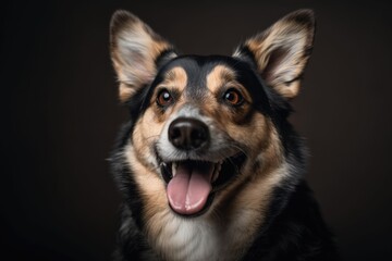 Canvas Print - portrait of happy dog, with its tongue hanging out, looking friendly and playful, created with generative ai