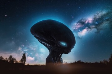 Wall Mural - alien life form, watching stars in the night sky, created with generative ai