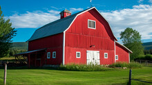 Barn, Its Red Paint And White Trim A Classic American Image, Generative AI