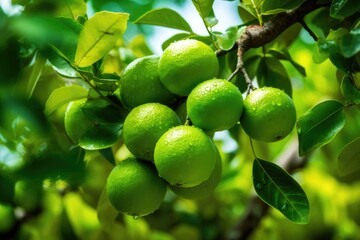 Wall Mural - fresh ripe limes on a branch of a lime tree, Generative AI