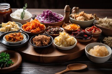 Canvas Print - fermented foods feast, with assortment of flavors and textures, created with generative ai