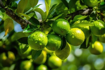 Wall Mural - fresh ripe limes on a branch of a lime tree, Generative AI