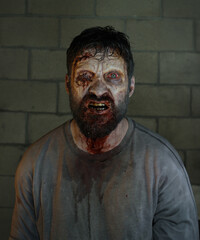 Wall Mural - Male Beared Zombie with one eye
