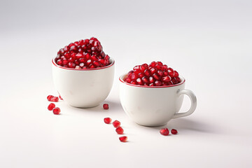 Wall Mural - cups with pomegranate seeds on a white background, Generative AI