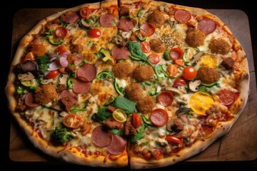 Wall Mural - super-sized pizza with a variety of toppings and flavors, created with generative ai
