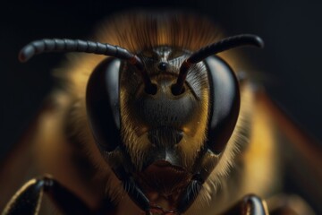 Poster - close-up of bee's face, eyes and antenna in motion, created with generative ai