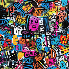 Wall Mural - Funky doodles seamless repeat pattern - colorful graffiti abstract art [Generative AI]
