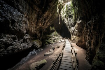 Wall Mural - a maze of natural rock tunnels and caves, created with generative ai