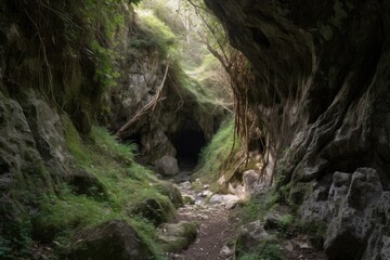 Wall Mural - a maze of natural rock tunnels and caves, created with generative ai