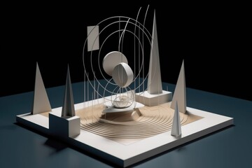 Canvas Print - 3d floating sculpture, with geometric shapes and lines visible, created with generative ai