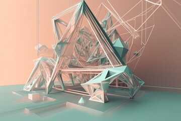 Wall Mural - 3d structure composed of geometric shapes, in futuristic setting, created with generative ai