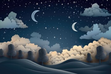 Wall Mural - abstract and surreal landscape with a moonlit night sky, stars, and clouds, created with generative 