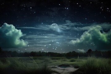 Wall Mural - abstract and surreal landscape with a moonlit night sky, stars, and clouds, created with generative 