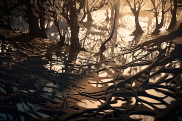 Wall Mural - abstract and surreal landscape with intricate patterns of light and shadows, created with generative